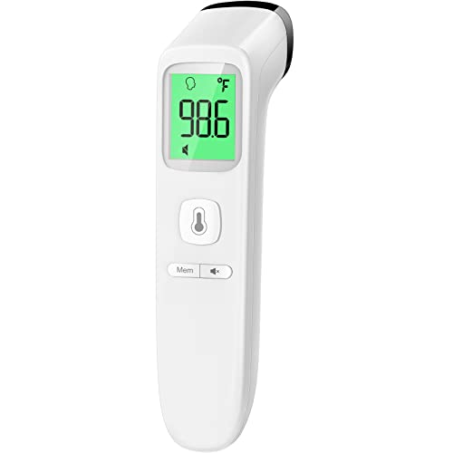 Fieberthermometer Kontaktlos Stirnthermometer, Digitales Infrarot Thermometer für Babys und Erwachsene mit sofortigen genauen Messwerten, Fieberalarm, LCD-Anzeige und 35 Speicherabruf (Weiß)