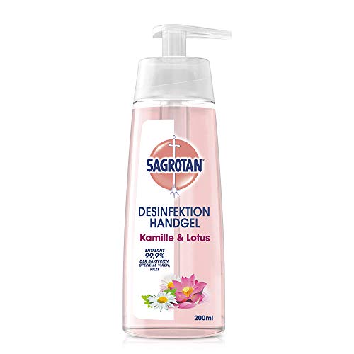 Sagrotan Hand-Desinfektionsgel Kamille & Lotus – Desinfektionsmittel für die Hände im Spender – 1 x 200 ml Gel