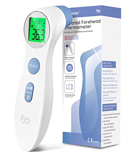 Fieberthermometer für Babys, Kinder und Erwachsene, kontaktloses Stirnthermometer Infrarot Digital Thermometer mit sofortiger genauer Ablesung, Fieberalarm, weiß