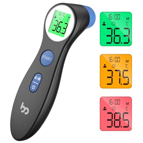 Fieberthermometer für Babys, Kinder und Erwachsene, kontaktloses Stirnthermometer Infrarot Thermometer mit sofortiger genauer Ablesung, Fieberalarm, schwarz