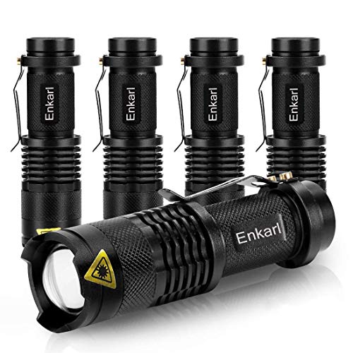 Enkarl Mini LED Taschenlampe, superhell, 5er-Pack 350 Lumen 3-Modi, zoombar, AA-Batterie-Taschenlampe mit Clip,(Batterie nicht im Lieferumfang enthalten)