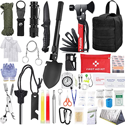 Survival Kit 163 in 1,Notfall Ausrüstung,Survival Militär Ausrüstung mit Messer I Taschenlampe,Erste-Hilfe-Kit,Outdoor Ausrüstung für Wandern & Camping,überlebenspaket,überlebensausrüstung