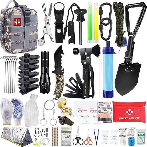 Außen Notfall Survival Kit Militär Hochwertig,246 in 1 Notfall Survival Ausrüstung mit Erste Hilfe Set I Wasserfilter I Jagdmesser I Taschenlampe