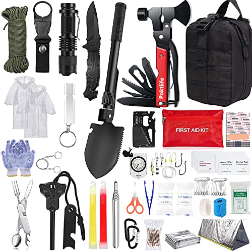 Survival Kit,Notfall Ausrüstung,Survival Militär Ausrüstung mit Klappmesser,Erste-Hilfe-Kit,überlebenspaket,überlebensausrüstung,Outdoor Ausrüstung für Camping,Wandern im Freien